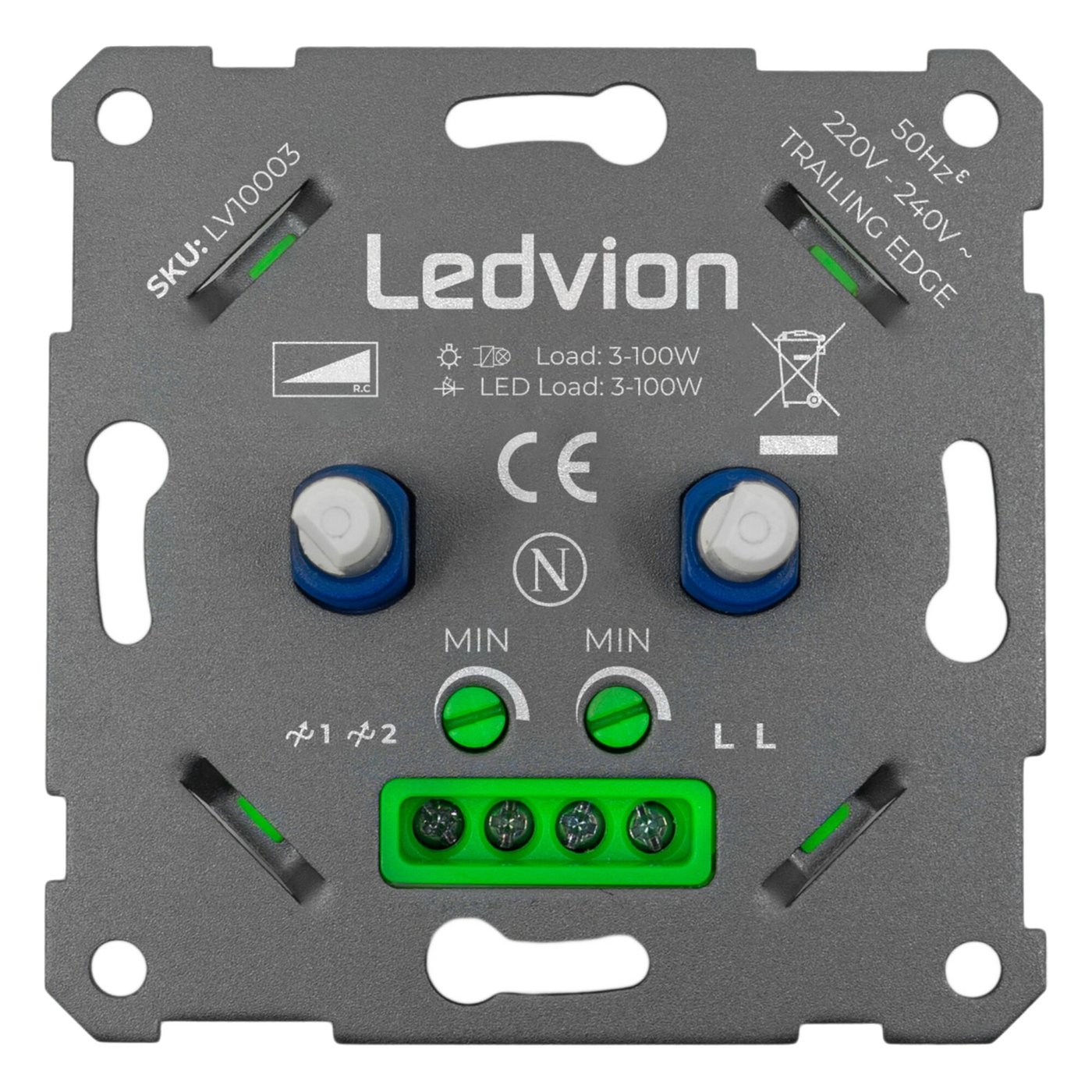 LED Duo Dimmer 2x 3-100 Watt - 220-240V - Fase Afsnijding