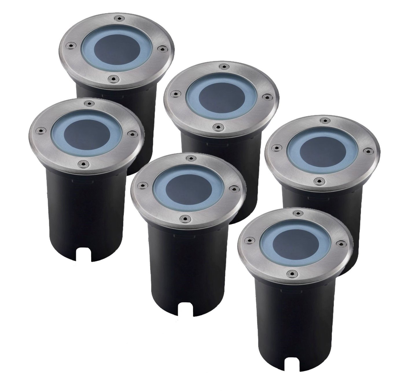 6x IP67 LED Bodeneinbaustrahler Rund - GU10 - 1m Kabel