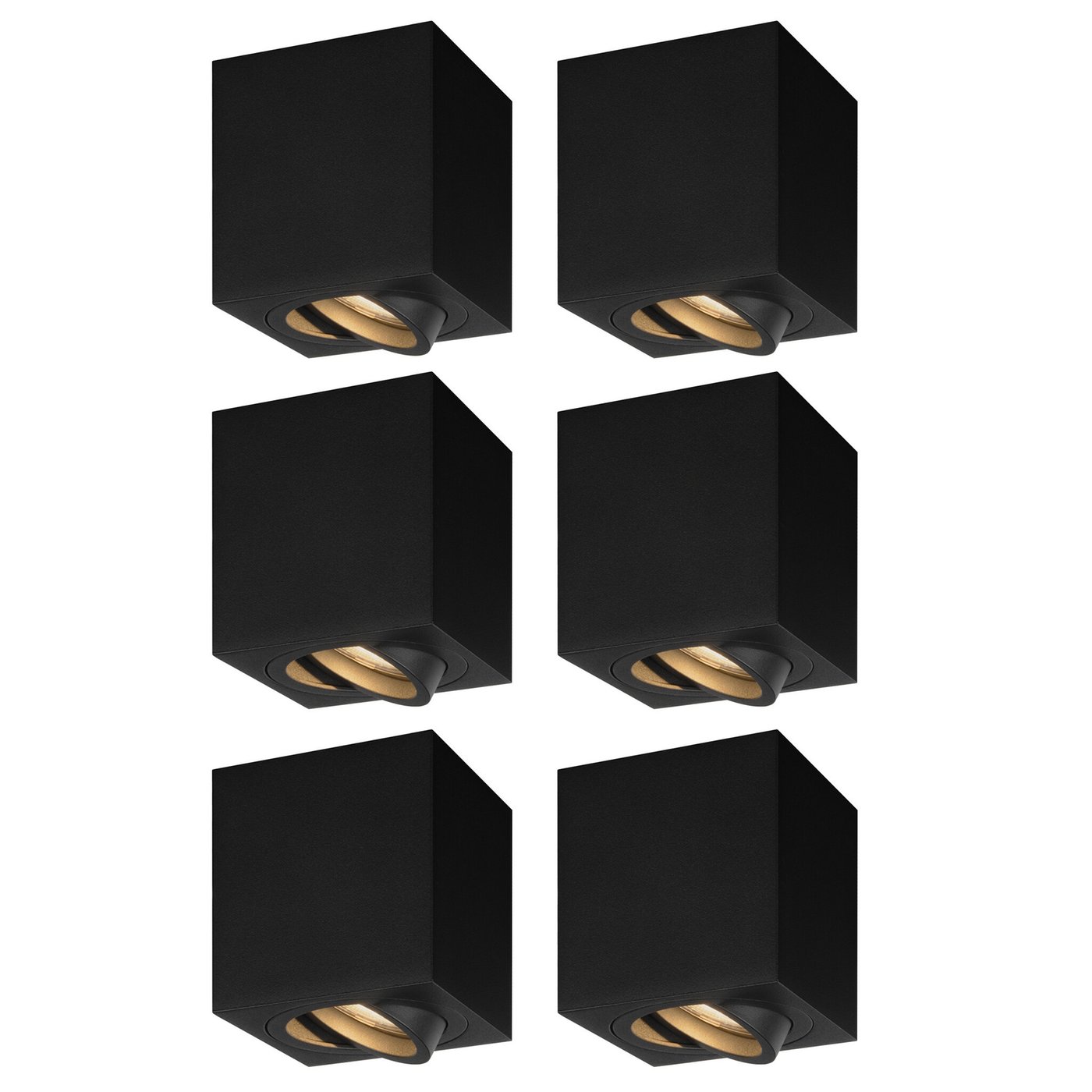 6x Oprawa Sufitowe Natynkowe LED - Kwadratowy - Czarny - ściemniane - 3W - 2700K