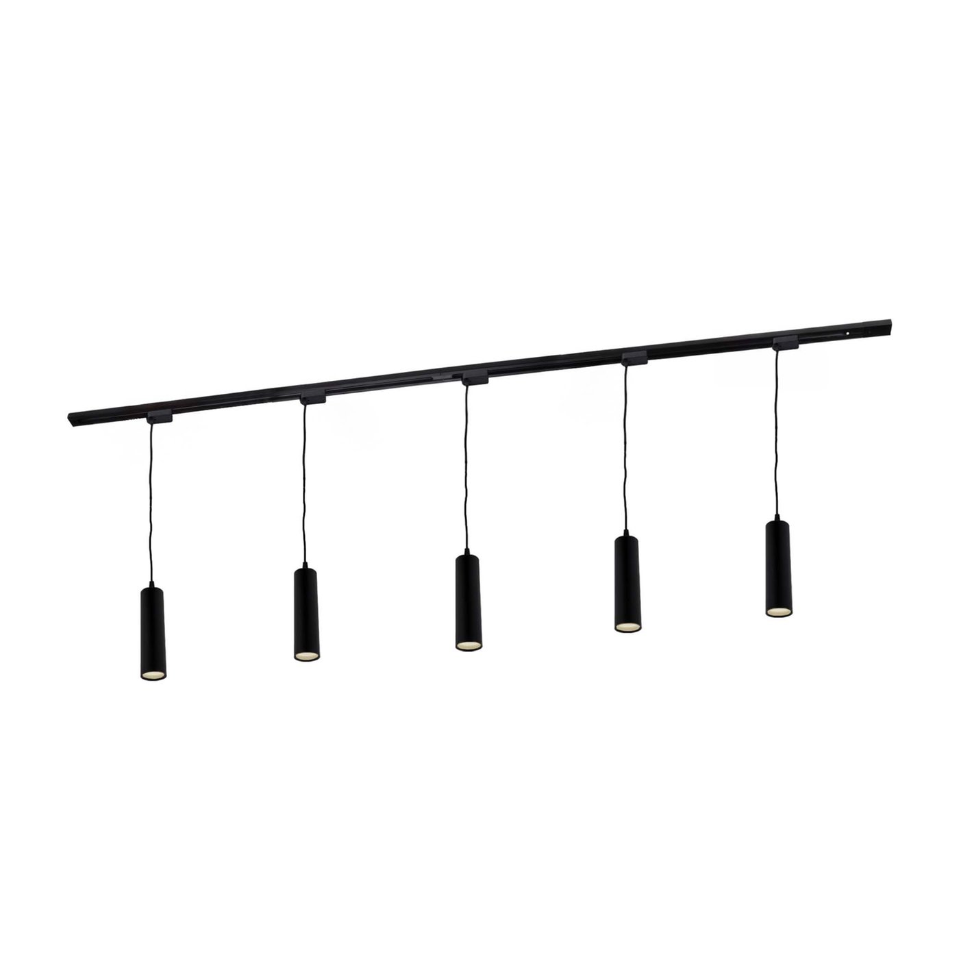 2m LED Railverlichting - 5 Hanglampen - Dimbaar - 1-Fase Railsysteem - Zwart
