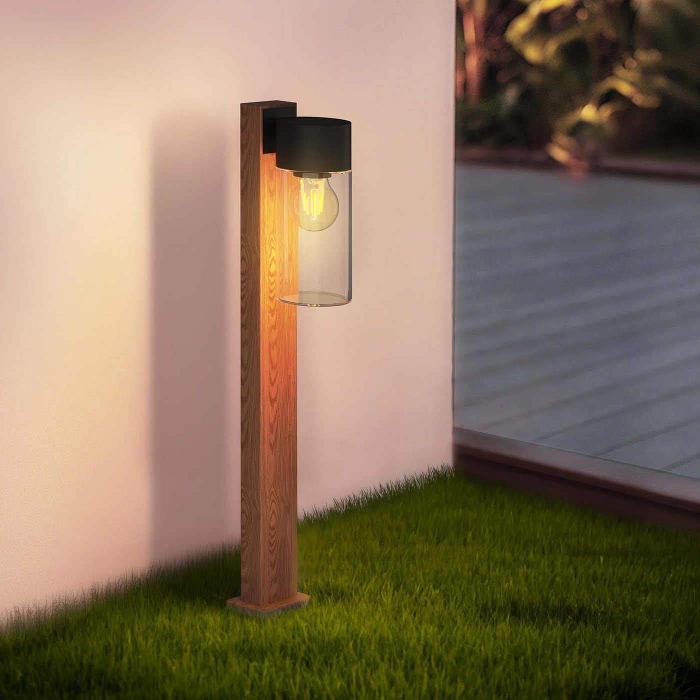 LED Sockelleuchte Außen - Holz - 50 cm - IP44 - E27-Fassung