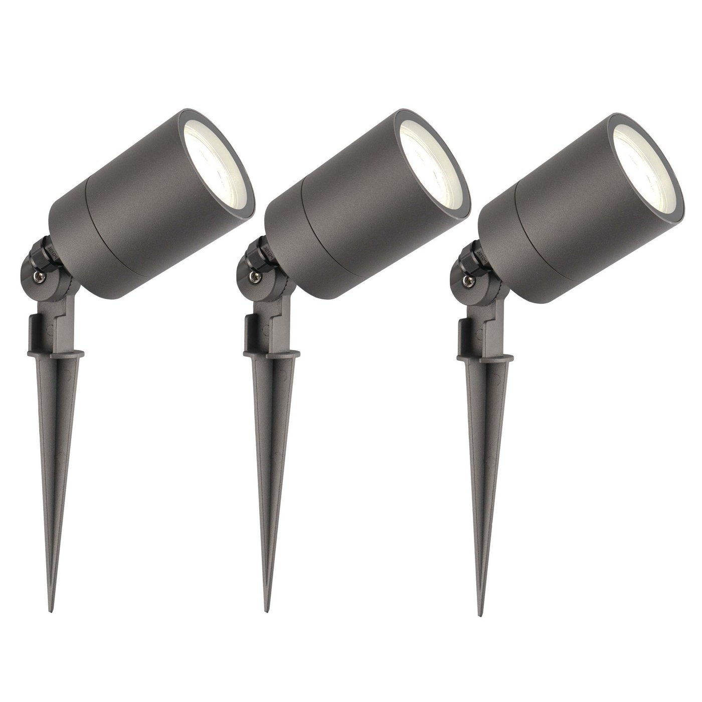 3x Zewnętrzny Reflektor Ogrodowy LED - Antracyt - IP65 - 3W - 6500K - Kabel zasilający 2 metry