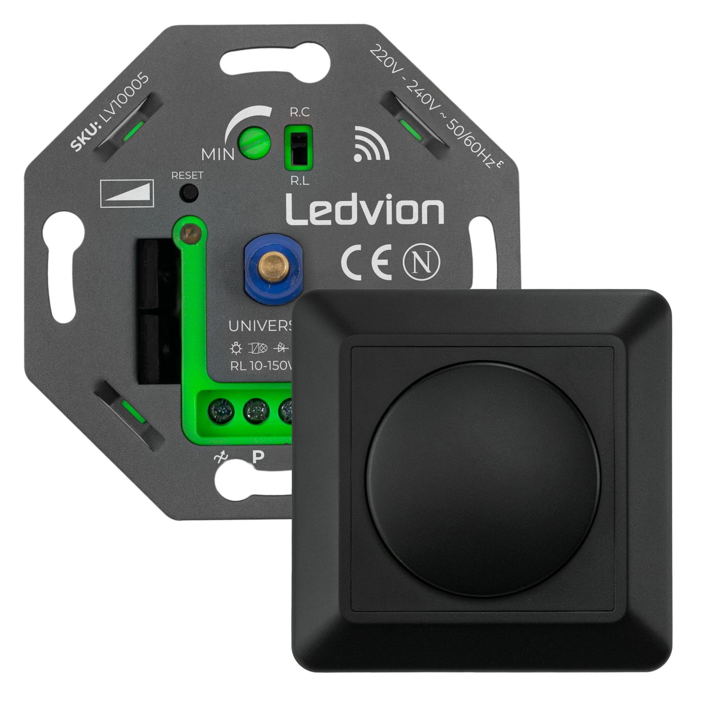 Ściemniacz LED Wifi - 5-250W - 220-240V - Odcięcie fazy - Uniwersalne - Kompletny - Czarny