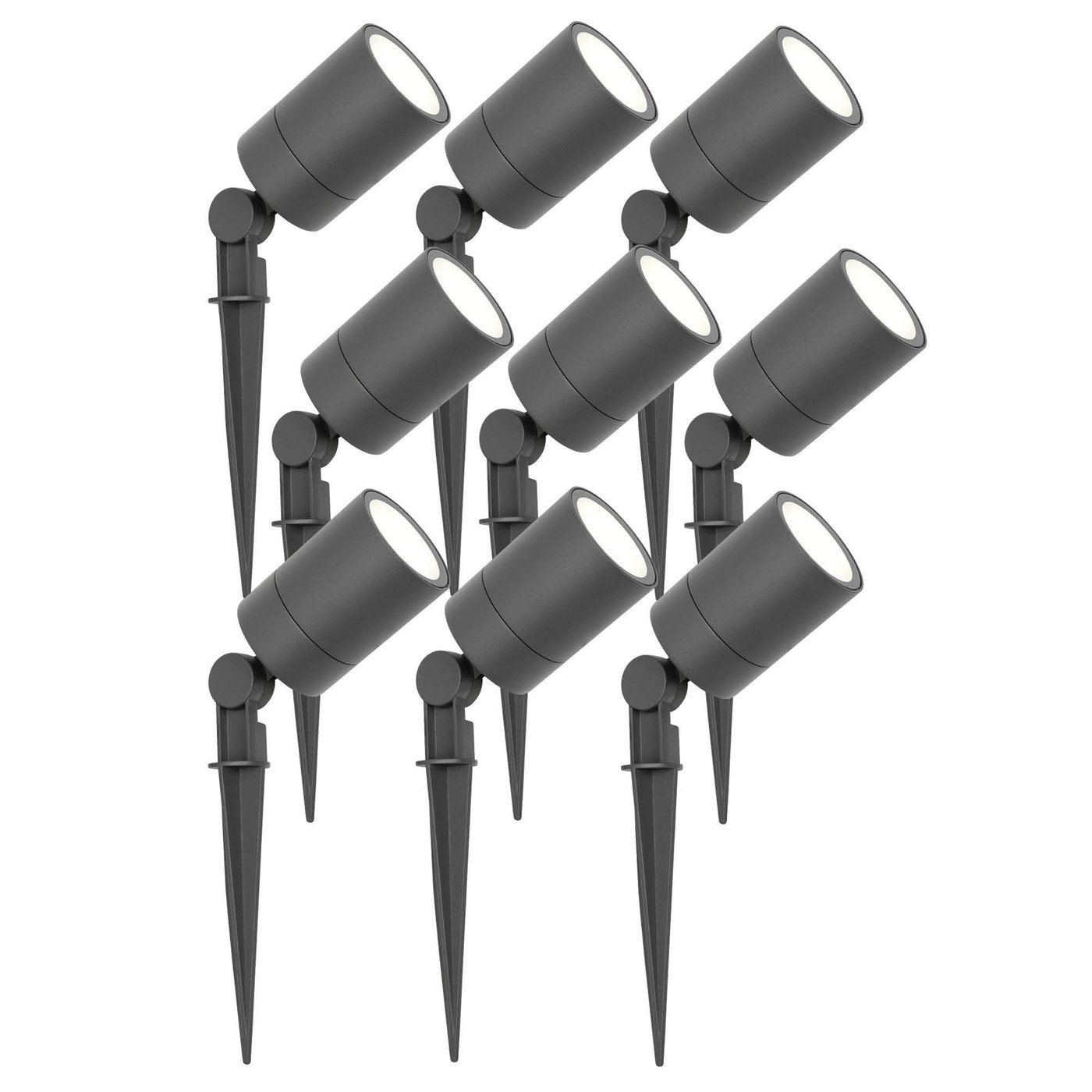 9x Faretto da Esterno con Picchetto - IP65 - 3W - 6500K - Cavo con Spina 1 Metri - Antracite