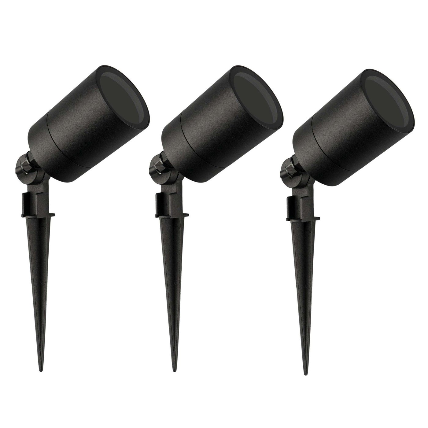 3x LED Gartenstrahler Aluminium - IP65 - GU10 Fassung - 1M Kabel - Schwarz