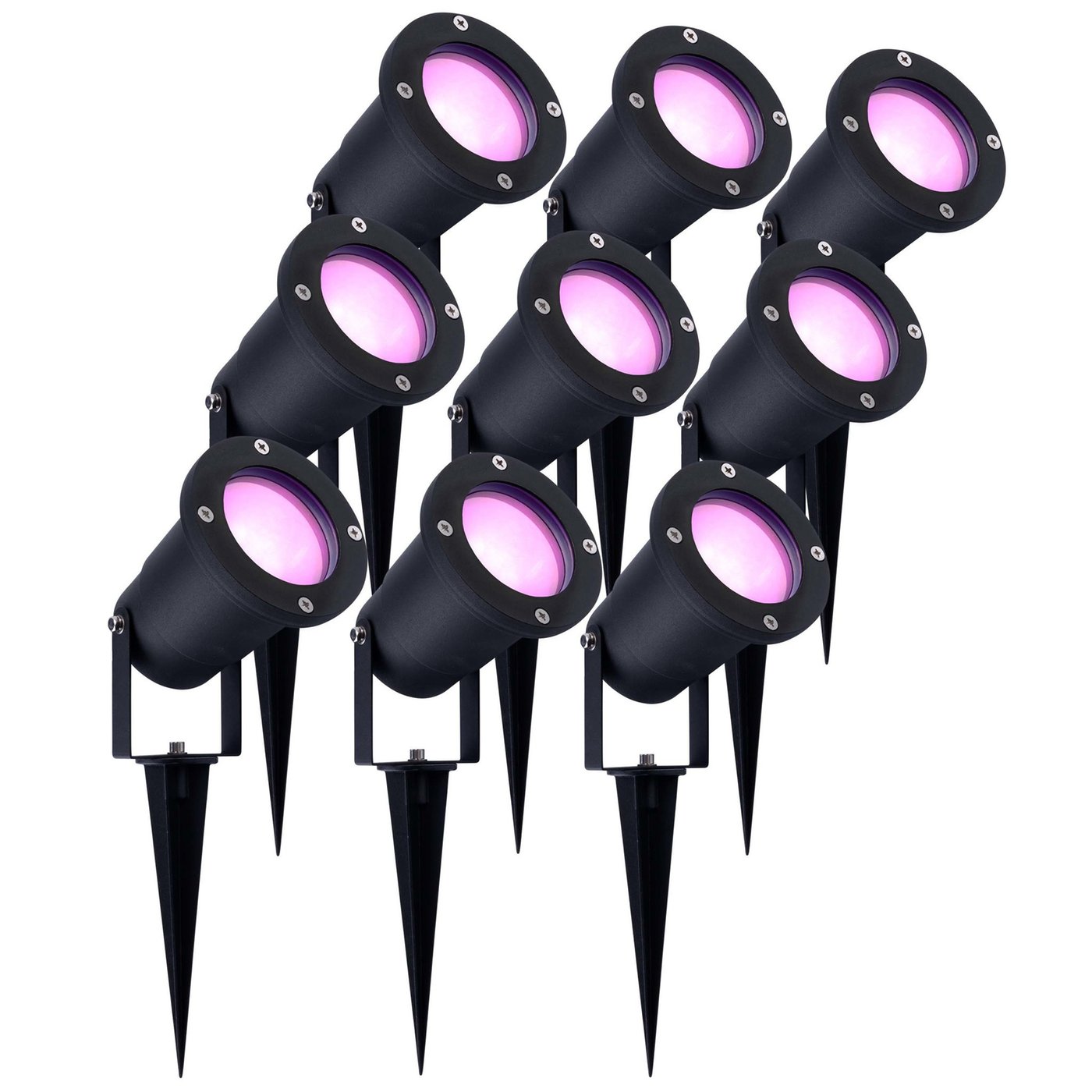 9x Smart Zewnętrzny Reflektor Ogrodowy LED - Czarny - IP65 - 5W - RGBWW
