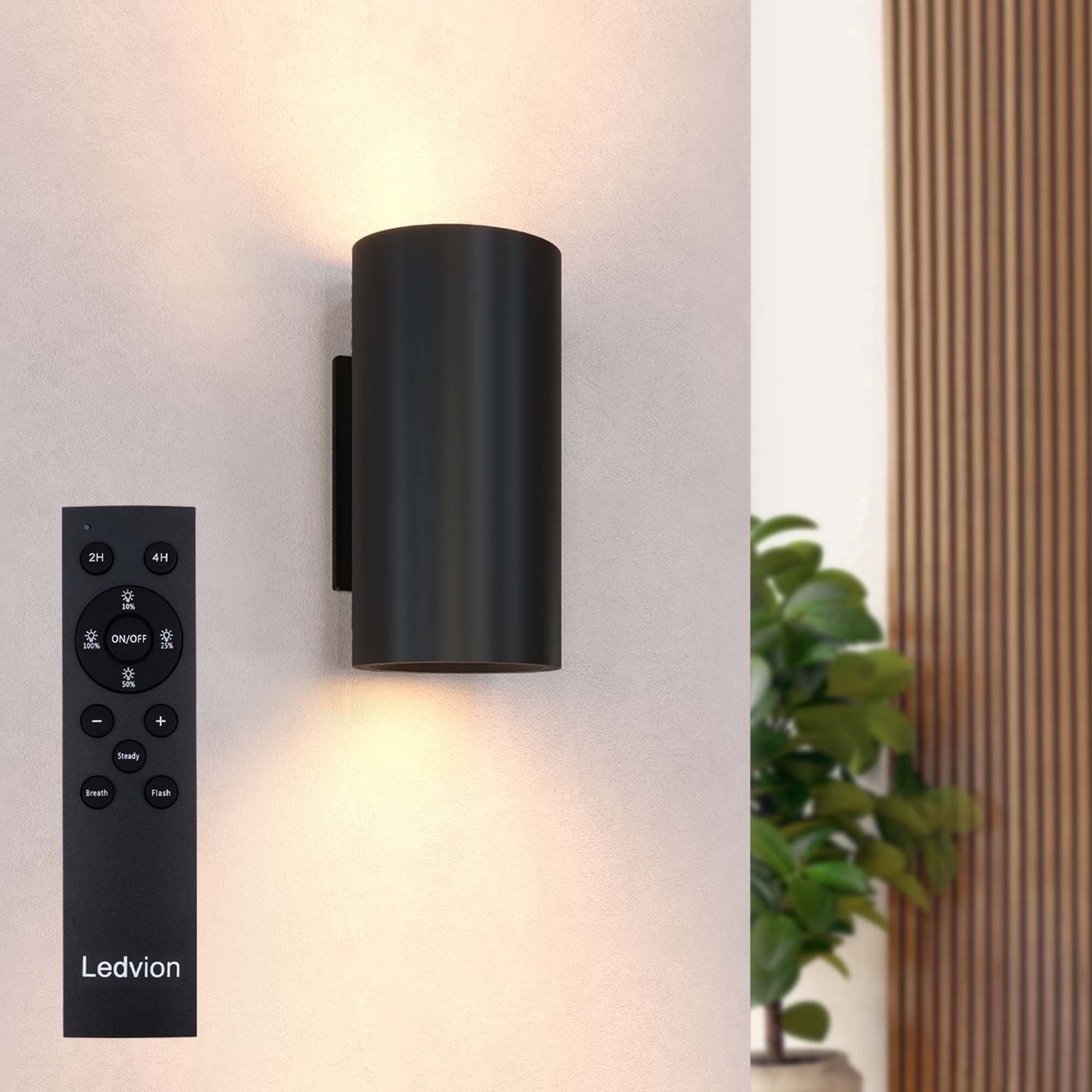 LED Wandleuchte USB Aufladbar mit Fernbedienung - Schwarz – Kabellos – Dimmbar - 2700K  - 4400-mAh-Akku - Für den Innen- und Außenbereich geeignet - Rund