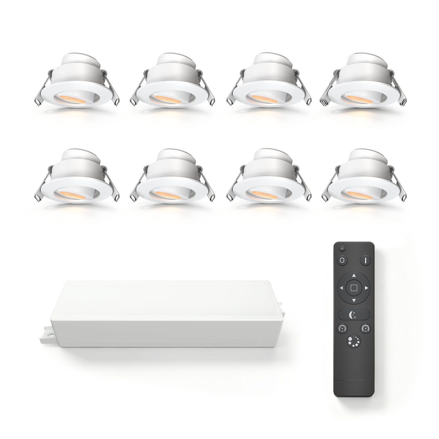 8x Mini oprawy wpuszczane LED - Ø42mm - IP65 - 2700K - Regulowane - Białe - 3W - 5 lat gwarancji - Pilot w zestawie