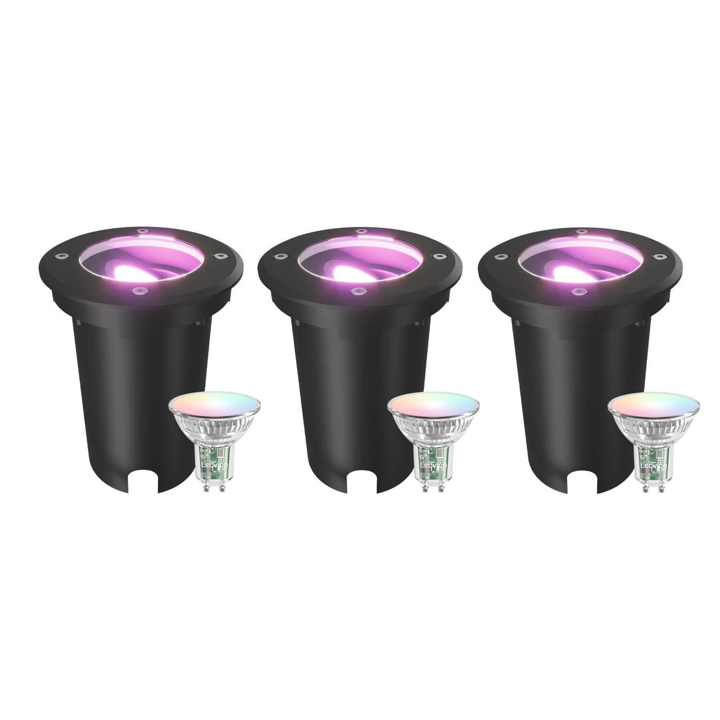 3-pack Smart LED markspot rund – IP67 – 4.9W – RGB+CCT – 1 m kabel – svart – vinklingsbar
