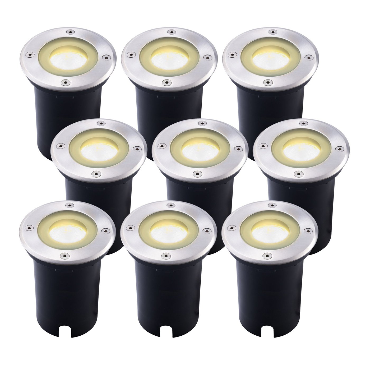 9x Spot encastrable de sol LED - Ronde - IP67 - 3W - 2700K - Câble 1M