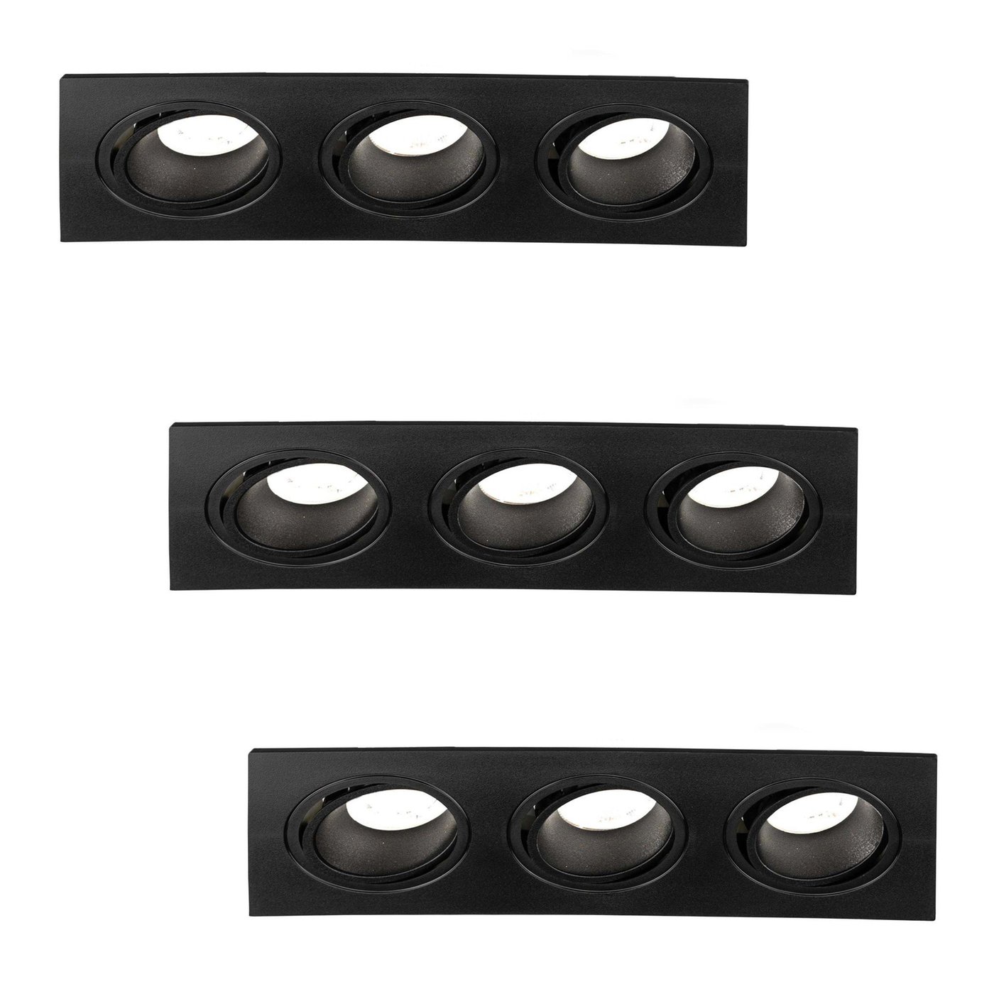 Dimmbarer LED Einbaustrahler Dreifach - Rechteck - 3W - 6500K - Schwarz