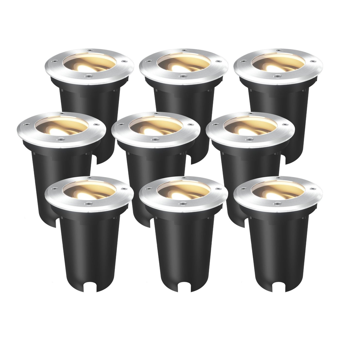 9x LED Grondspot Rond - IP67 - GU10 - RVS - 1M Kabel - Kantelbaar