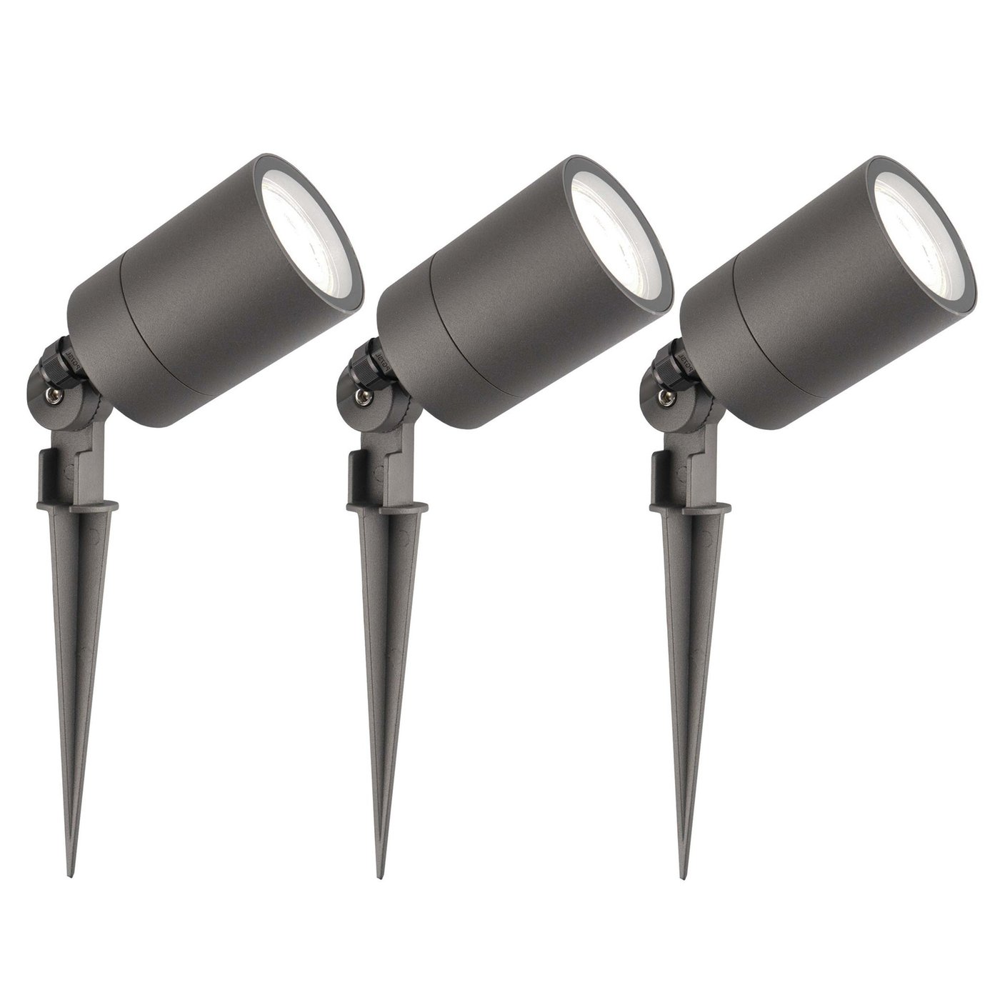 3x Zewnętrzny Reflektor Ogrodowy LED -  Antracyt - IP65 - 5W - 6500K - Kabel zasilający 2 metry