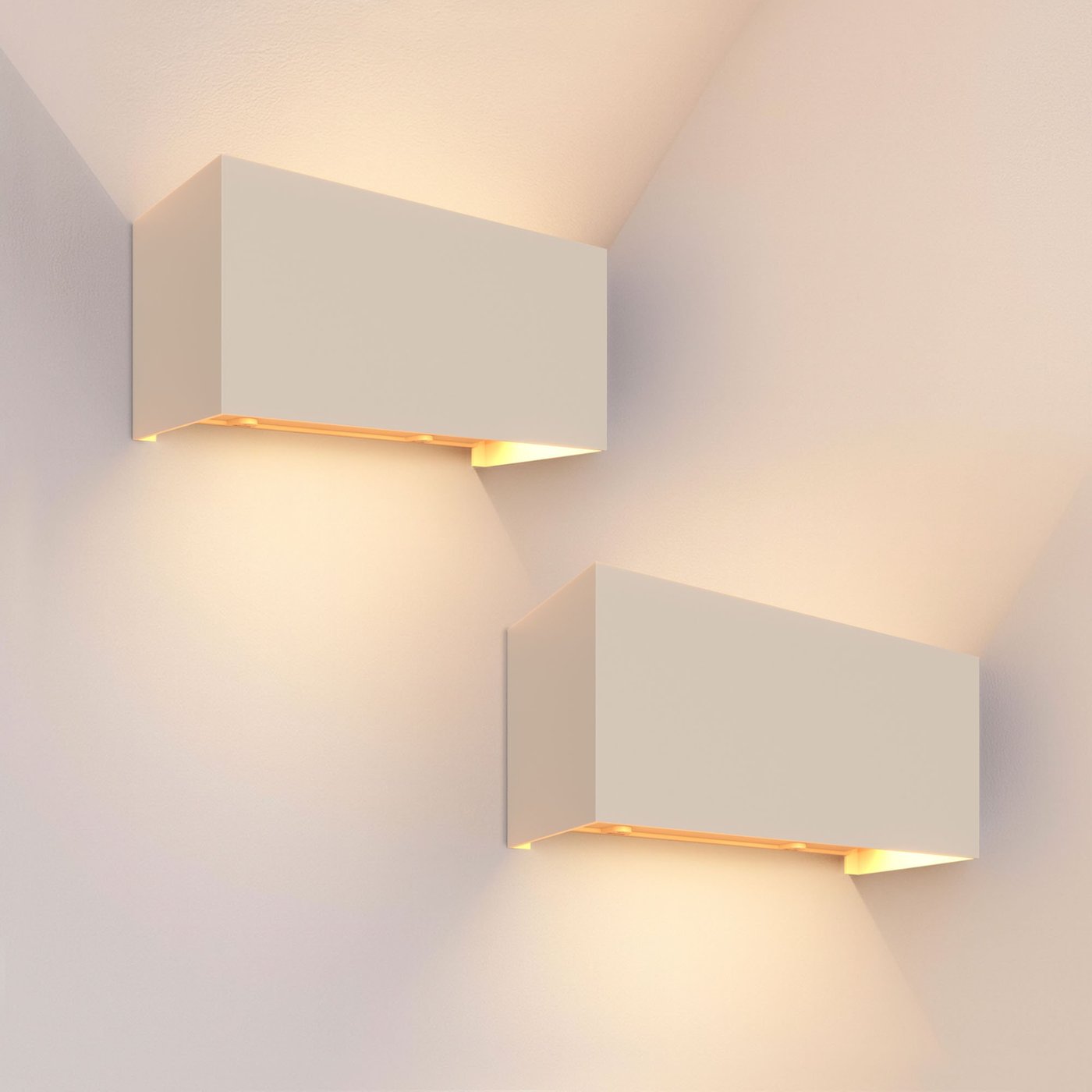 2x Aplique de Pared LED Exterior - Doble Haz - 9.5W - 3000K - IP54 - Beige - Apto para Interior y Exterior