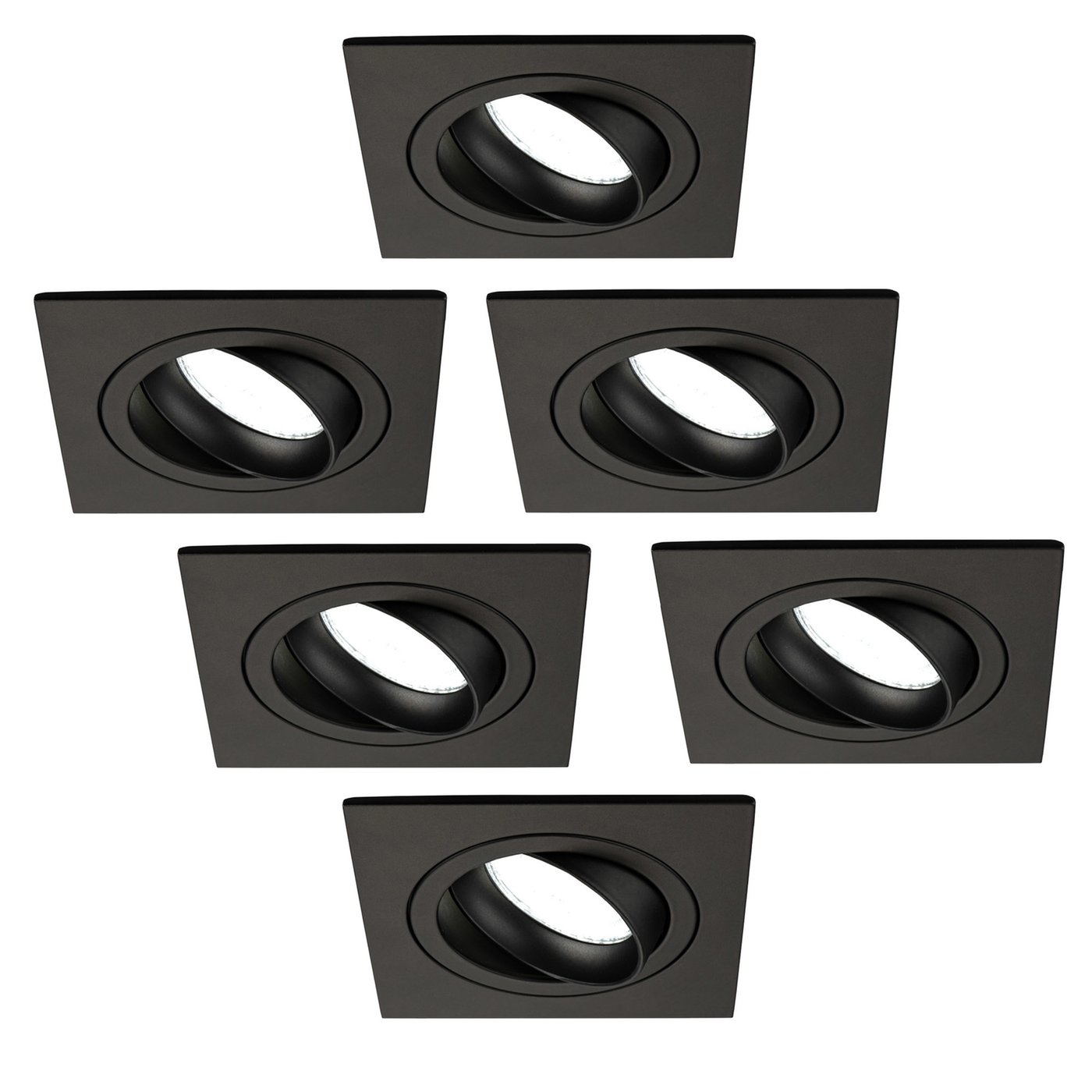 6x Lampy Wpuszczane w Sufit - Czarny  - Seville - ściemniane - 5W - 6500K - ø92mm - Kwadratowy