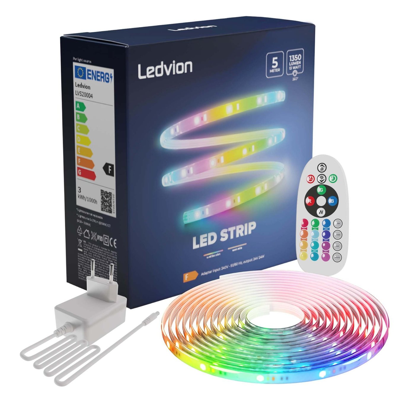 LED Streifen - 5 Meter - RGB + 3000K - 24V - 13W - Plug & Play - Dimmbar
