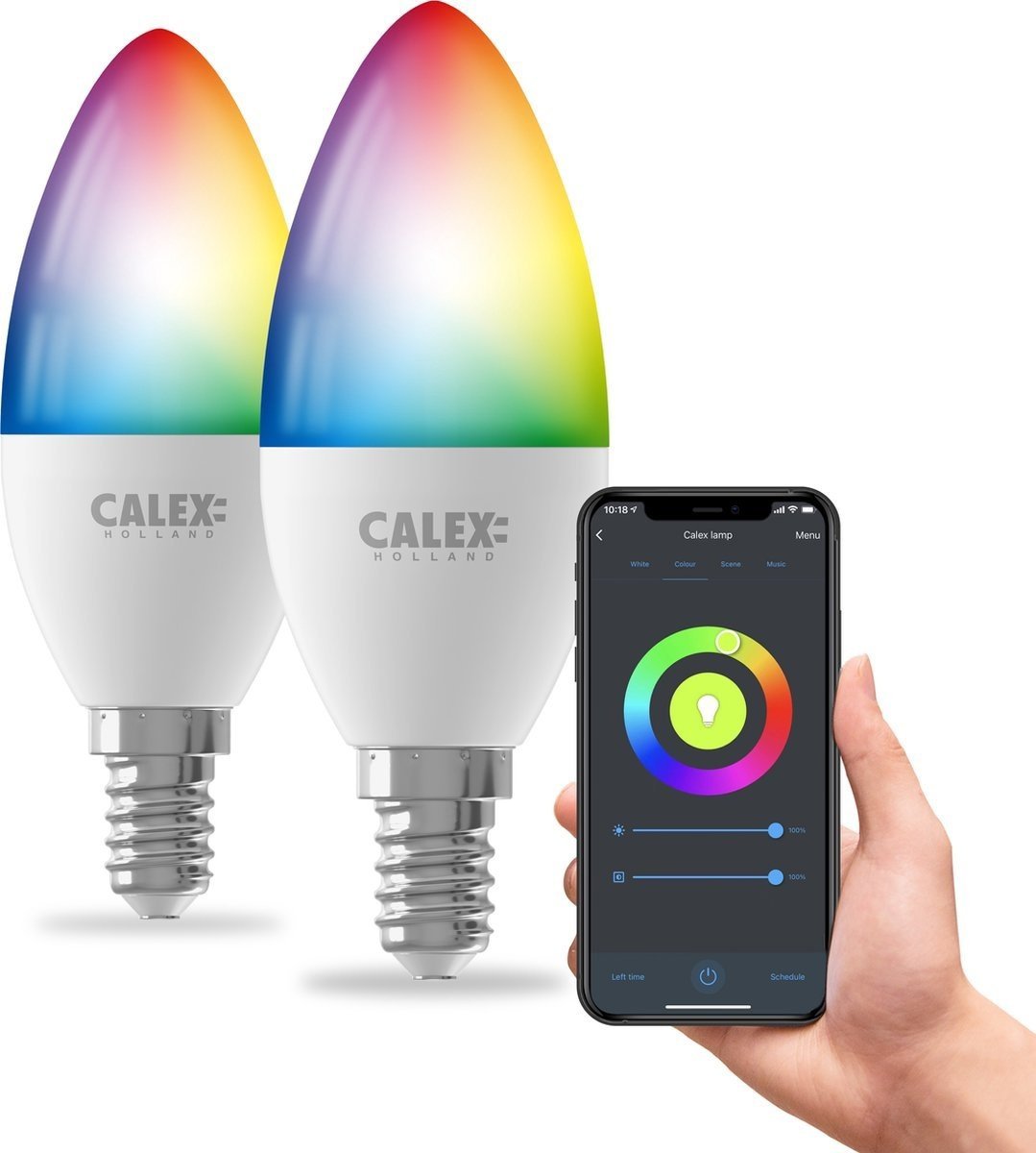 2x Calex Slimme LED Lamp - Dimbaar - E14 - 4.9W - RGB + CCT