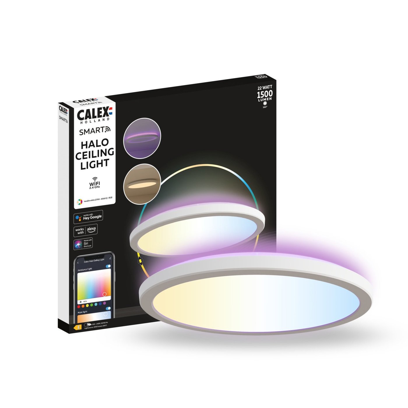 Calex Spot Plafonnier LED Halo Blanc - Smart WiFi - 22W - RGB+CCT - Ø295mm