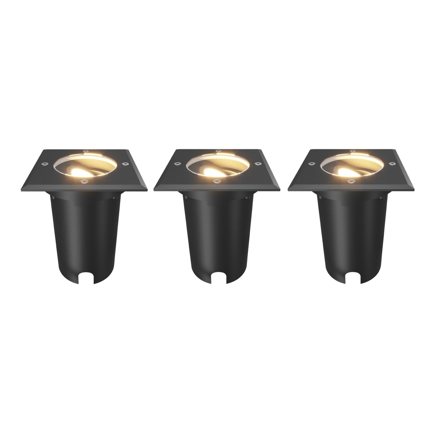 3x Spot Encastrable de Sol Carré - IP67 - GU10 - Noir - Câble 1M - Orientable