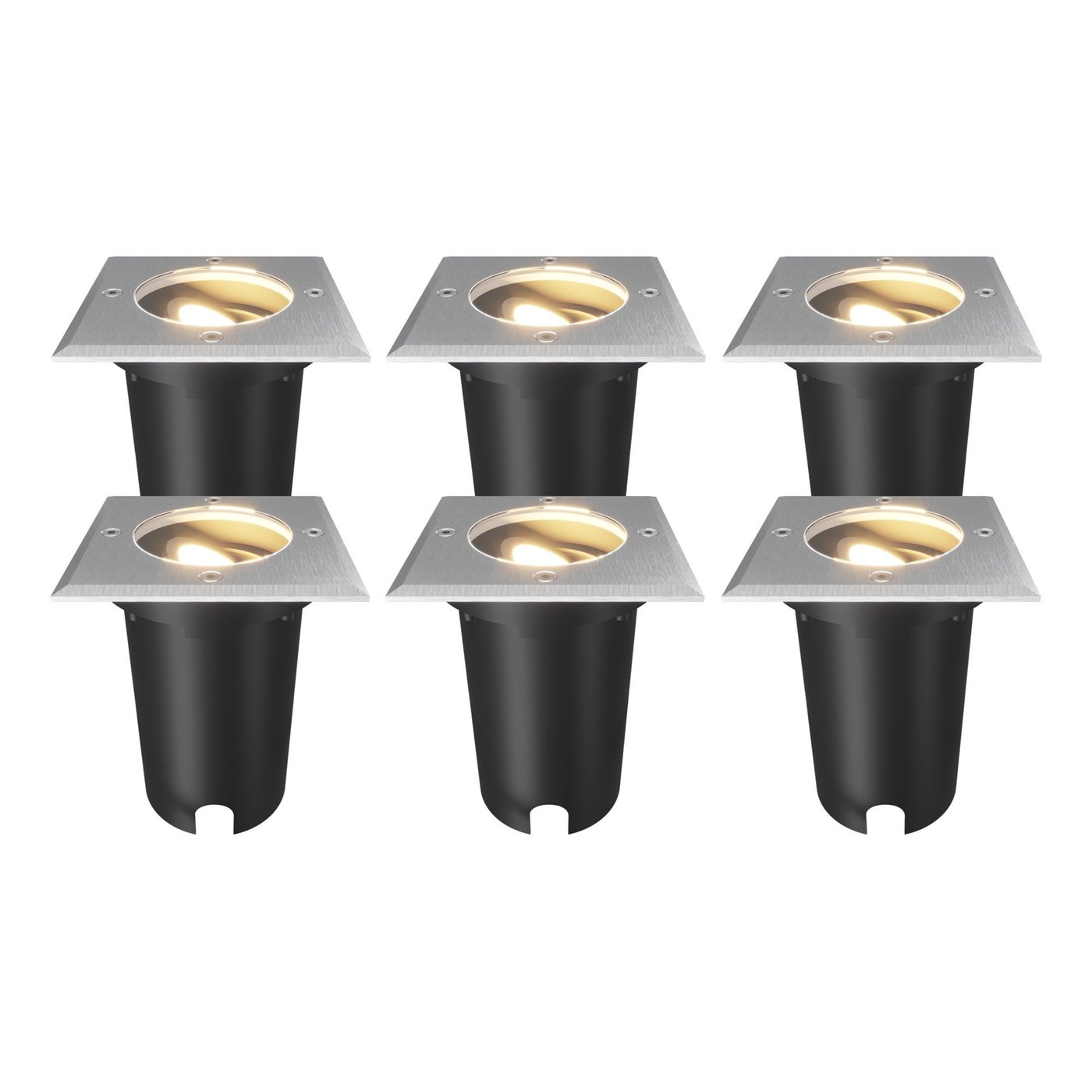 6x LED Grondspot Vierkant - IP67 - GU10 - RVS - 1M Kabel - Kantelbaar