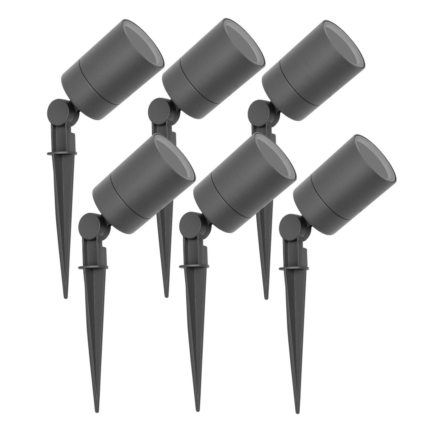 6x Reflektor Ogrodowy LED z Kolcem - Antracyt - IP65 - Gniazdo GU10 - Kabel zasilający 1 metr