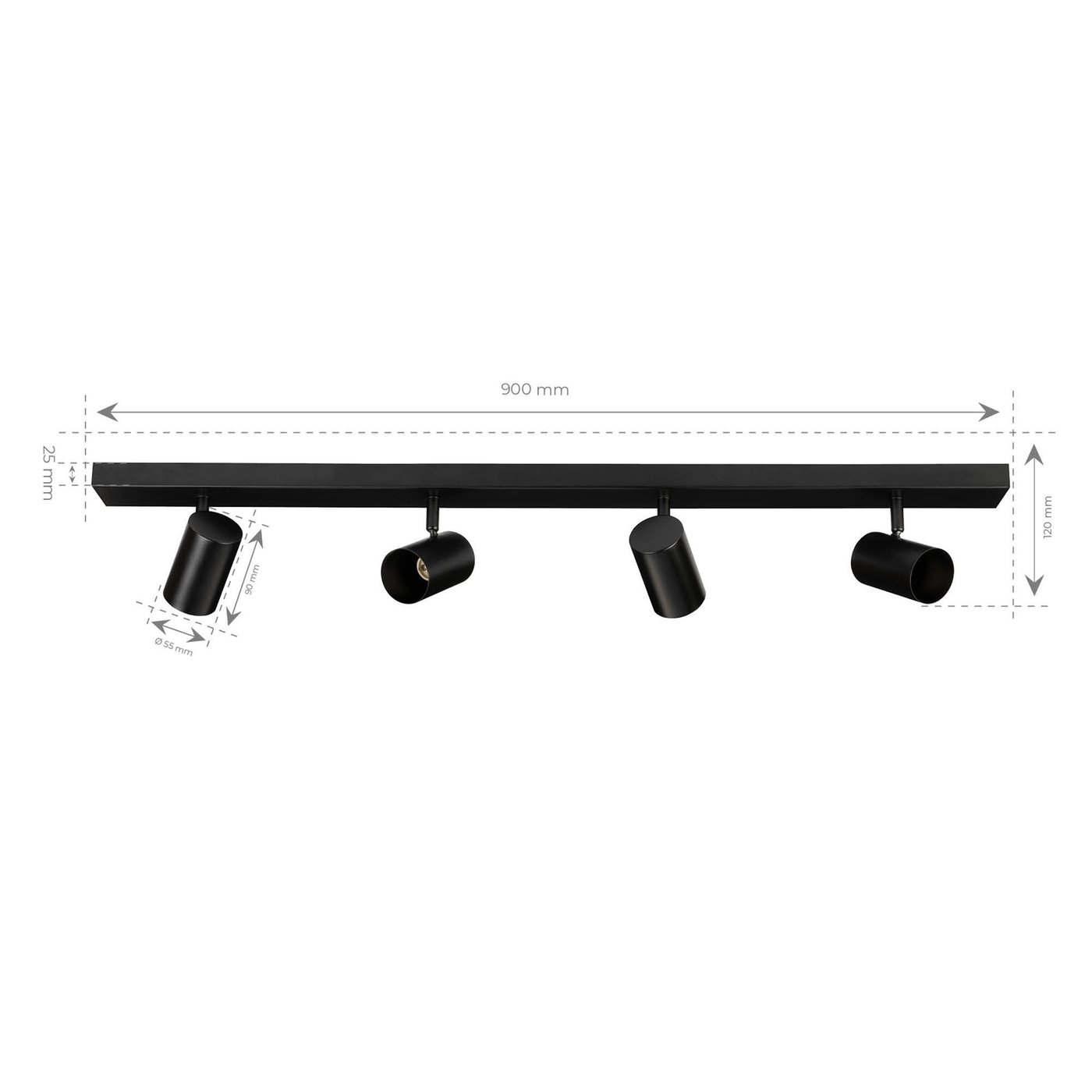 LED Ceiling Spotlight Black 4-light - Tiltable - GU10 fitting