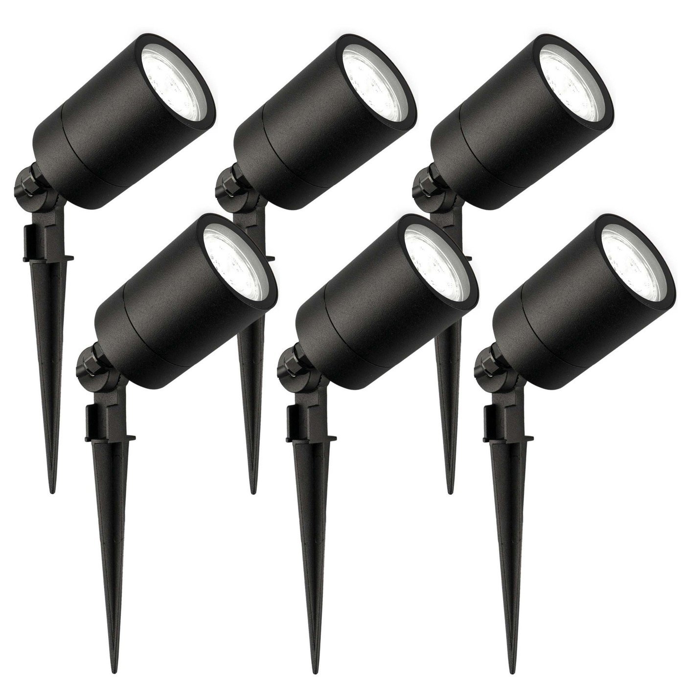 6x LED Prikspot - IP65 - 3W - 6500K - 2 Meter Kabel  met Stekker - Zwart