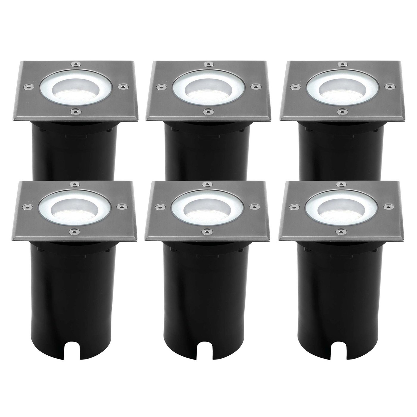 Set de 6 Focos LED Empotrable en suelo - IP67 - 3W - 6500K - Cuadrado - Cable de 1 metro - Acero Inox