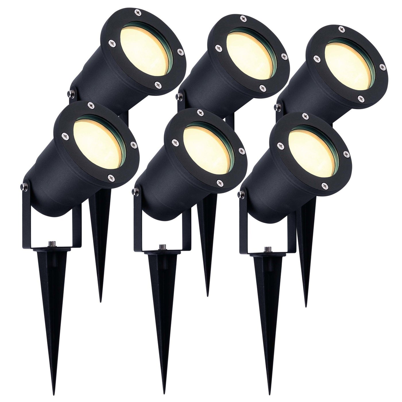 6x LED Gartenstrahler Aluminium - IP65 - 3W - 2700K -  1M Kabel
