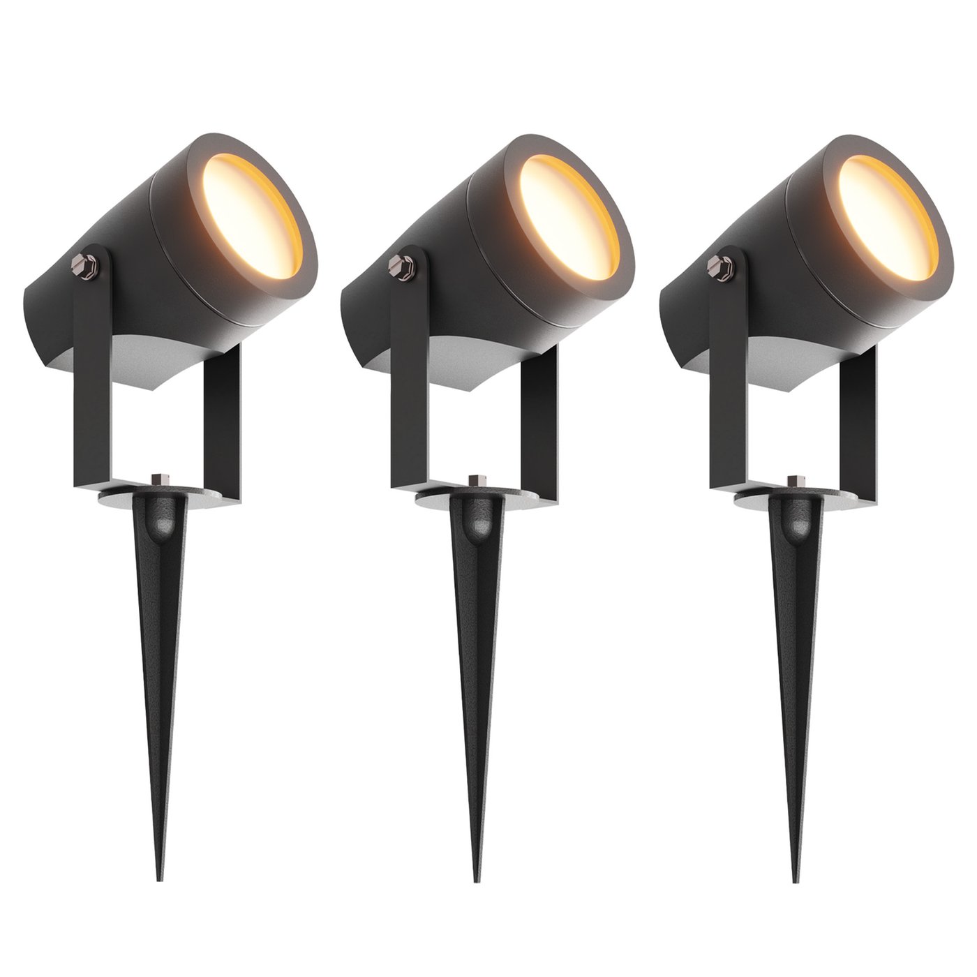 3x Zewnętrzny Reflektor Ogrodowy LED - Czarny - IP44 - 1W - 3000K - Kabel zasilający 1 metr