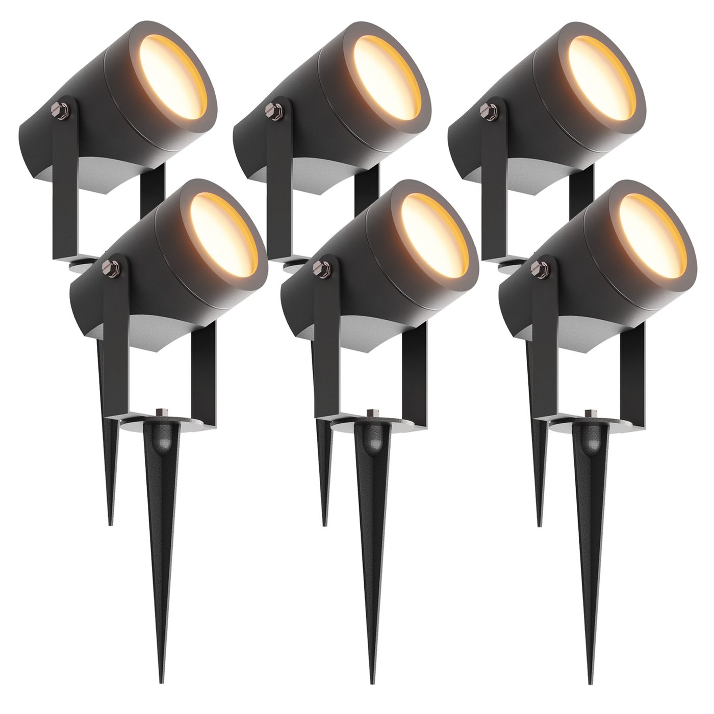 6x Zewnętrzny Reflektor Ogrodowy LED - Czarny - IP44 - 1W - 3000K - Kabel zasilający 1 metr