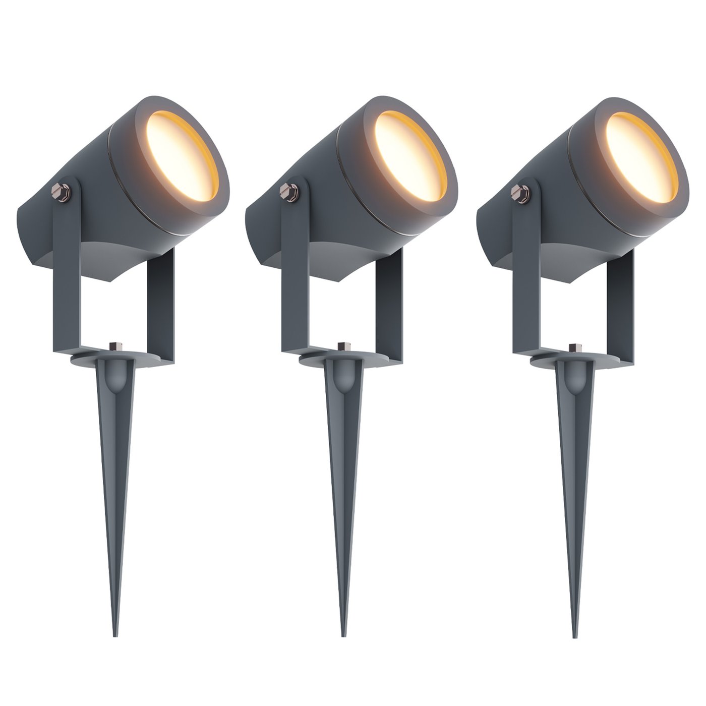 3x Zewnętrzny Reflektor Ogrodowy LED - Antracyt - IP44 - 1W - 3000K - Kabel zasilający 1 metr