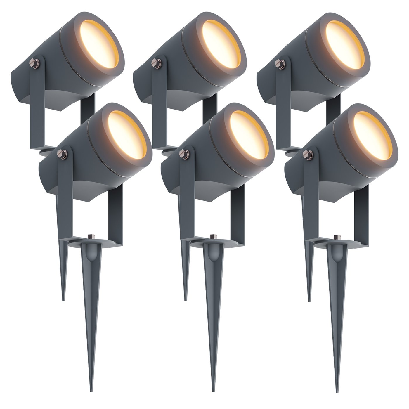 6x Zewnętrzny Reflektor Ogrodowy LED - Antracyt - IP44 - 1W - 3000K - Kabel zasilający 1 metr