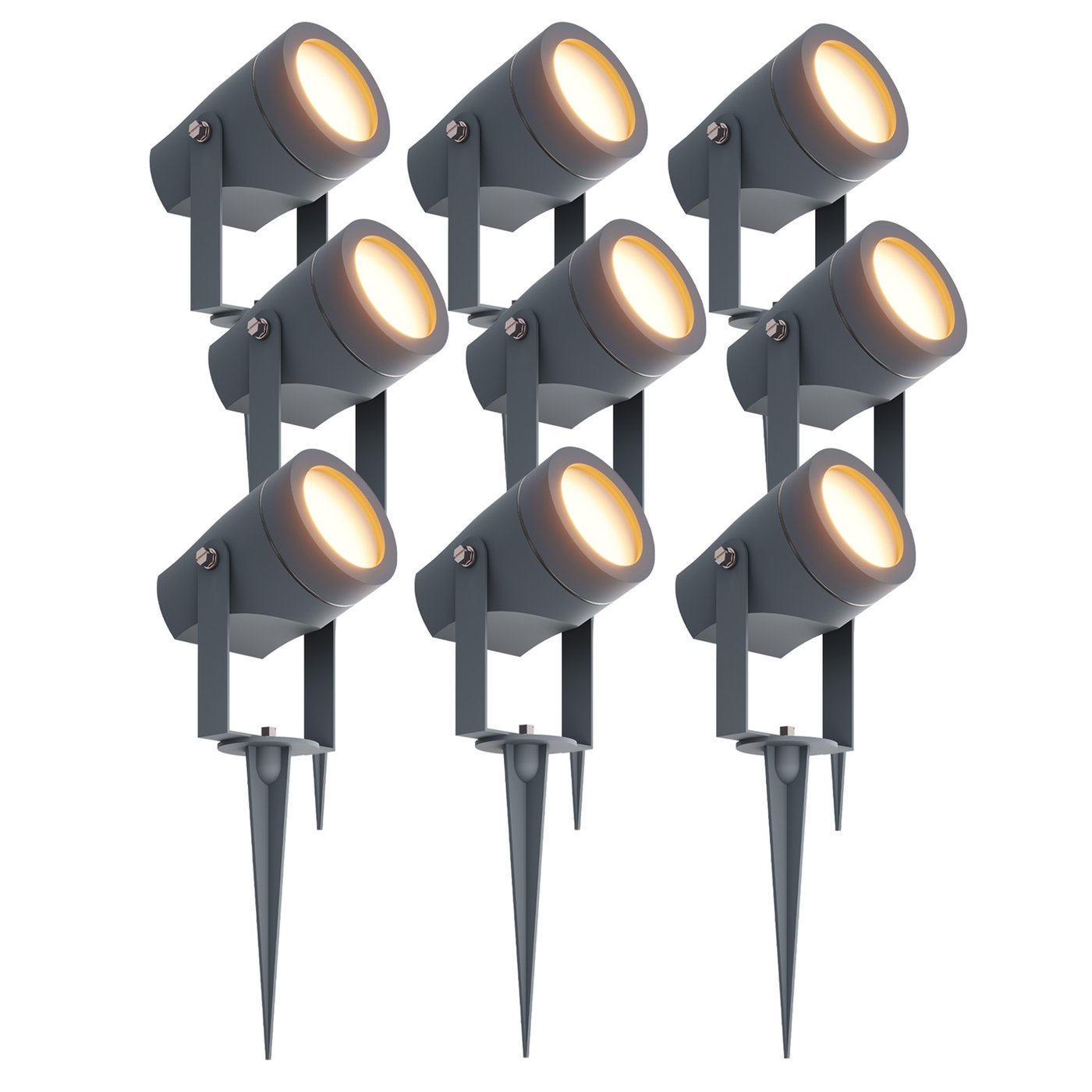 9x Zewnętrzny Reflektor Ogrodowy LED - Antracyt - IP44 - 1W - 3000K - Kabel zasilający 1 metr