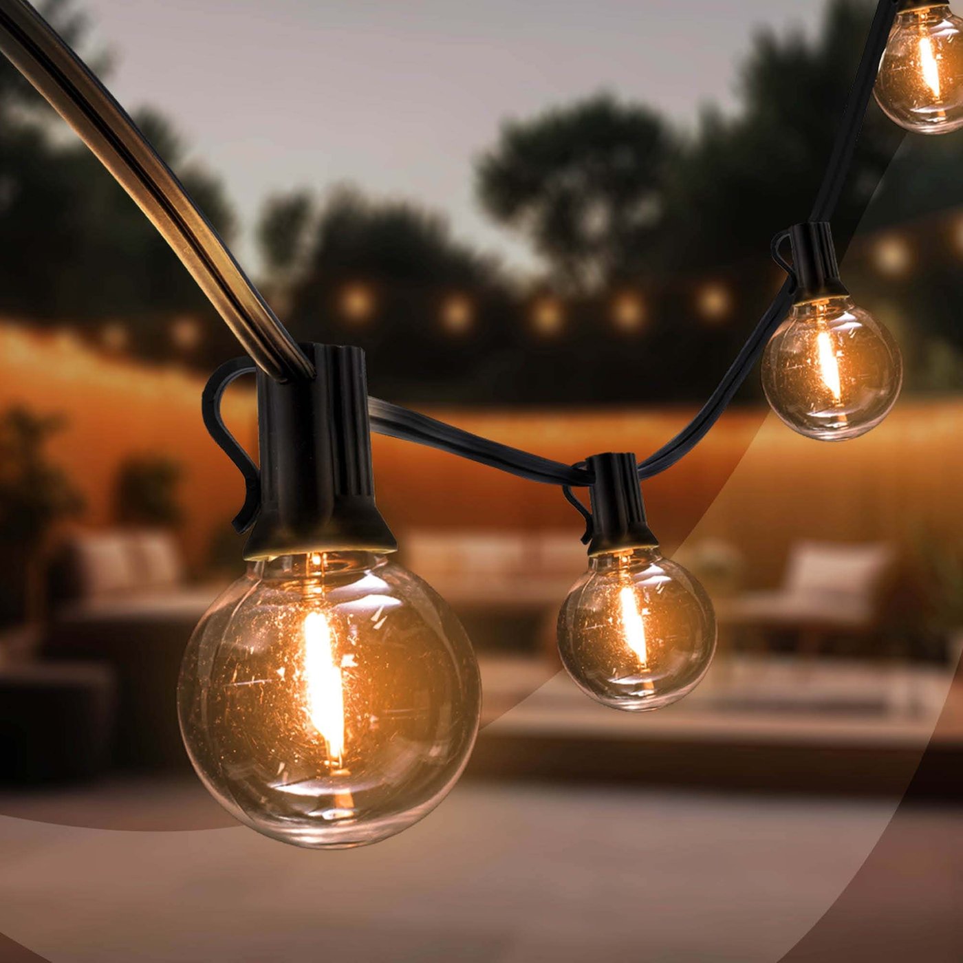 16.5m Festoon Lights + 3m Connection Cable - Warm White - 12V - IP44 - Connectable - Incl. 30x LED Bulbs - Plug & Play