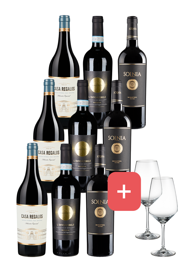 9er-Paket Rotwein Entdeckungen inkl. 2er Set Schott-Zwiesel Gläser - Weinpakete