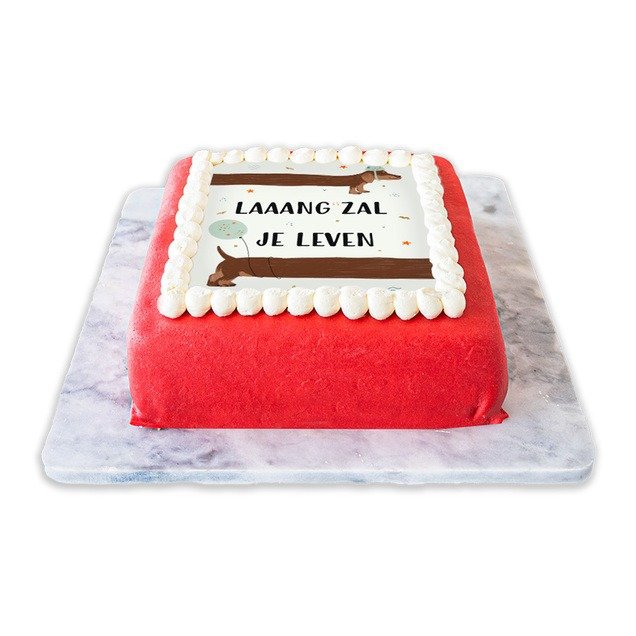 Marsepeintaart rood | Lang zal je leven | 16-20p | 20 personen