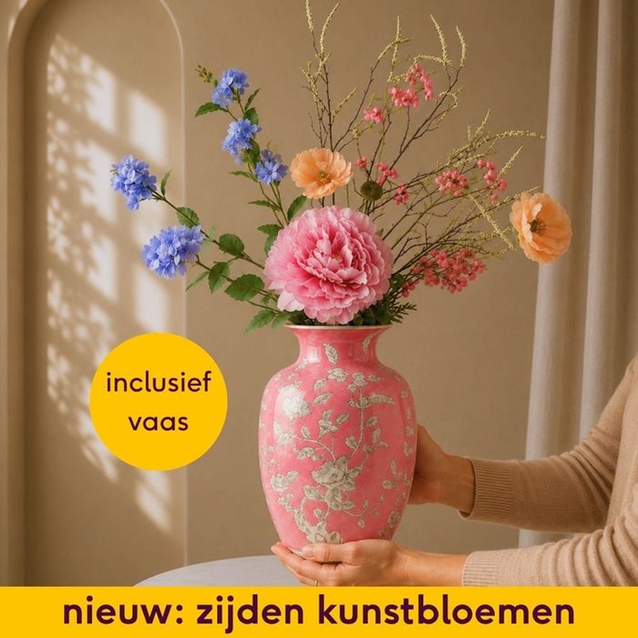 XL Zijden kunstbloemen | Boeket Alure incl. porseleinen vaas