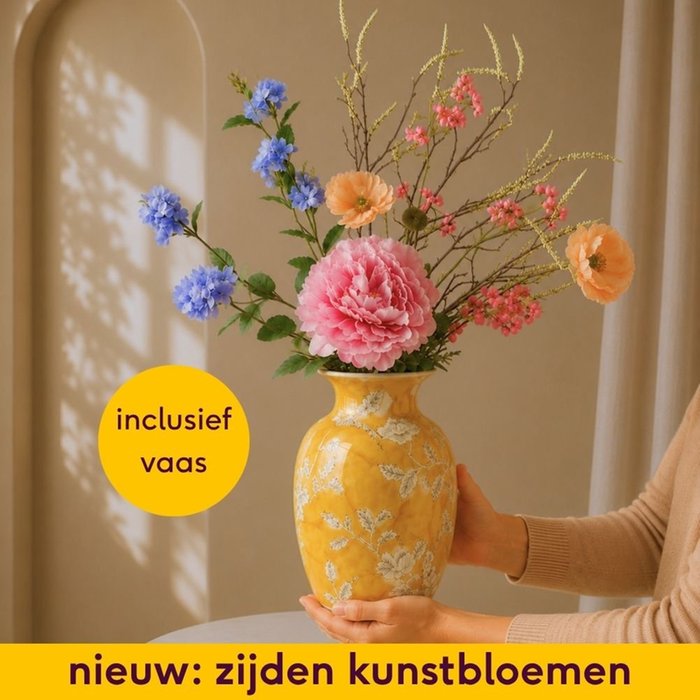 XL Zijden kunstbloemen | Boeket Alure incl. porseleinen vaas