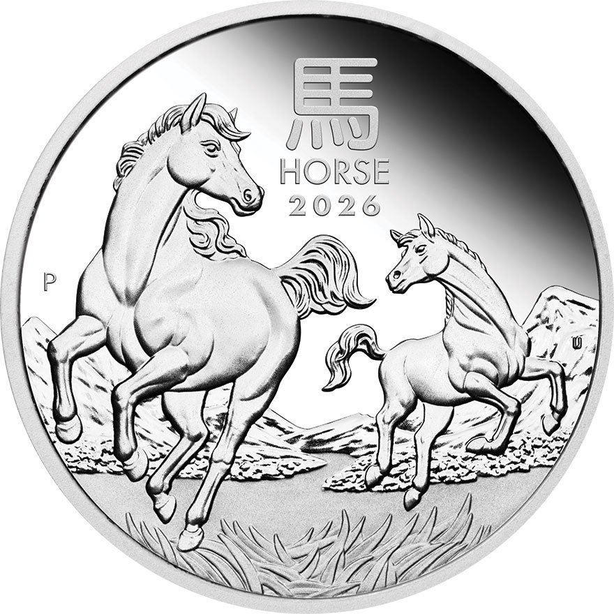 Front of the Silver Lunar III Horse 1 oz PF - 2026
