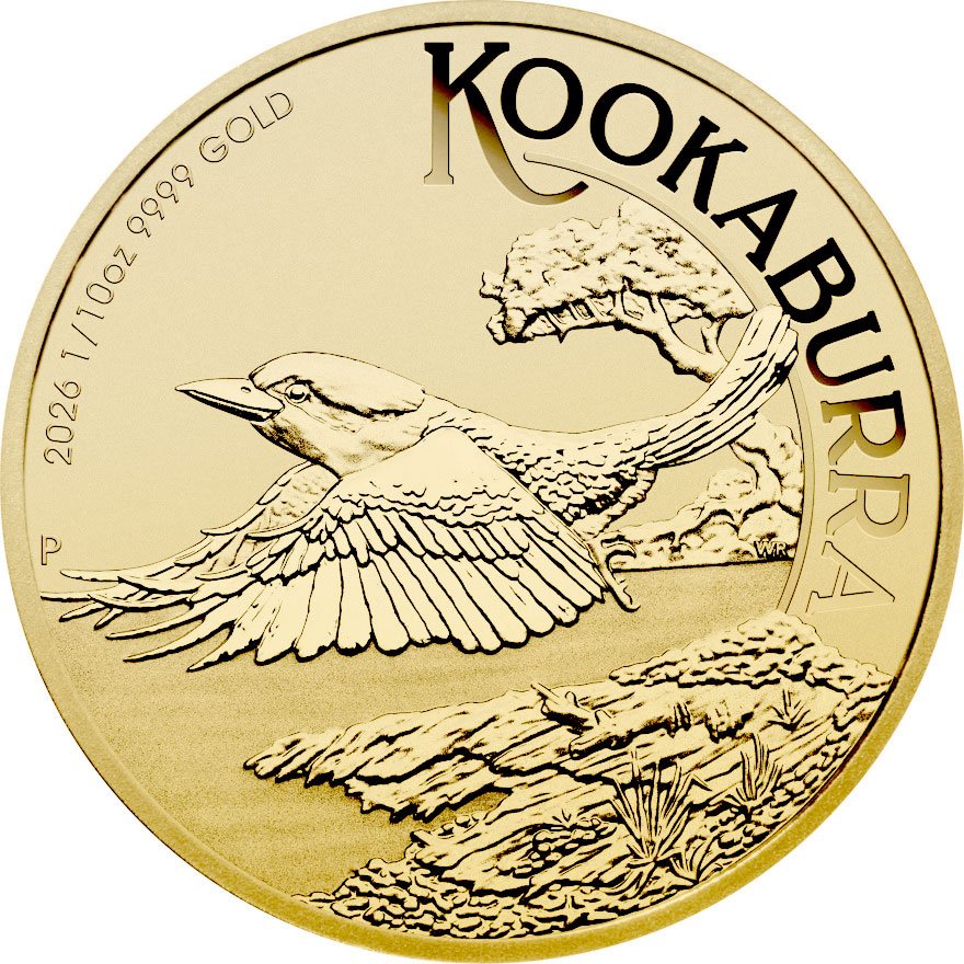 Front of Gold Kookaburra 1/10 oz - 2026