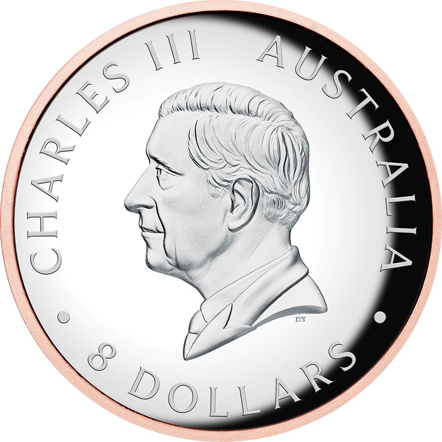 Back of the Silver Koala 5 oz PF - Rose Gold Partly Gilded 2025
