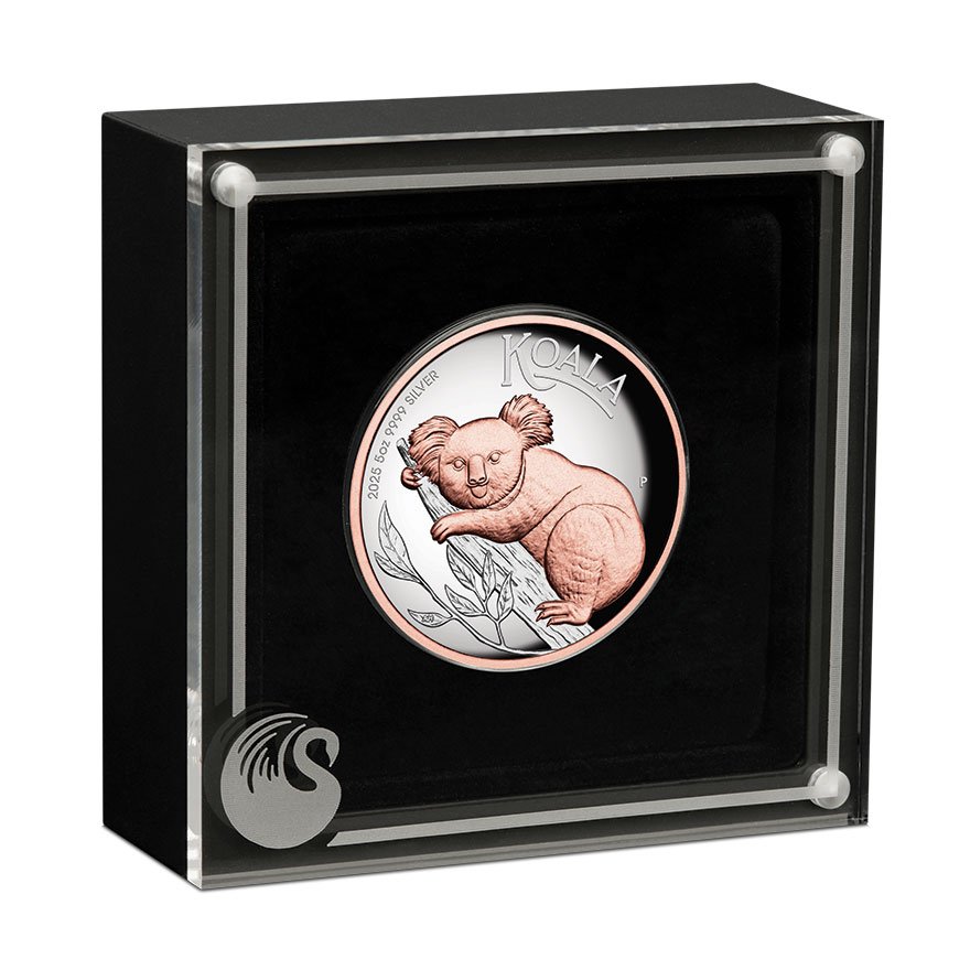 Silver Koala 5 oz PF - Rose Gold Partly Gilded 2025 in the original coin case