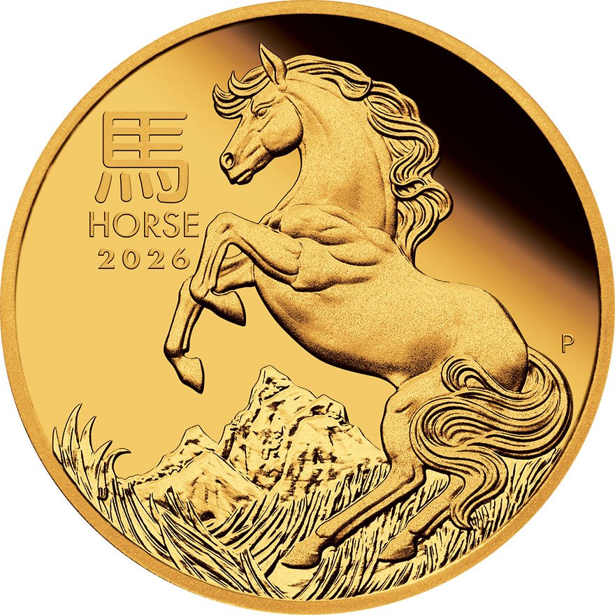 Front of the Gold Lunar III Horse 1 oz PF - 2026