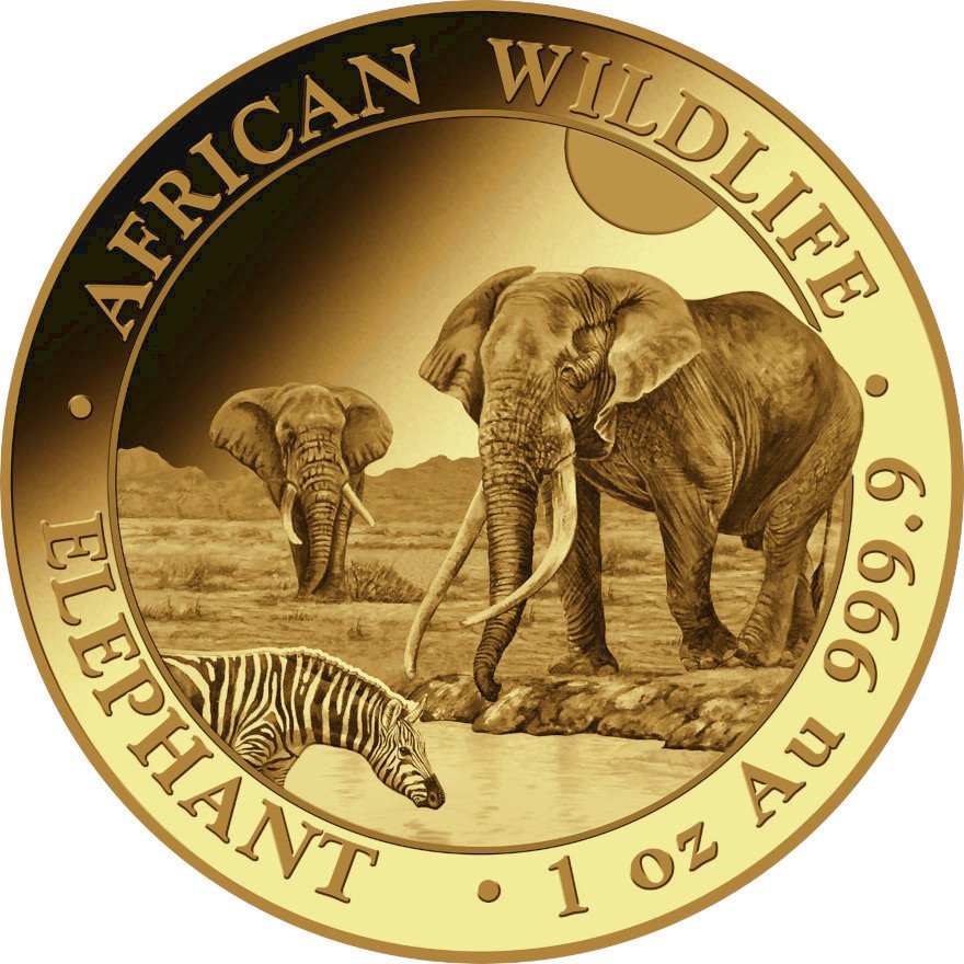 Front of the Gold Somalia Elephant 1 oz - 2026