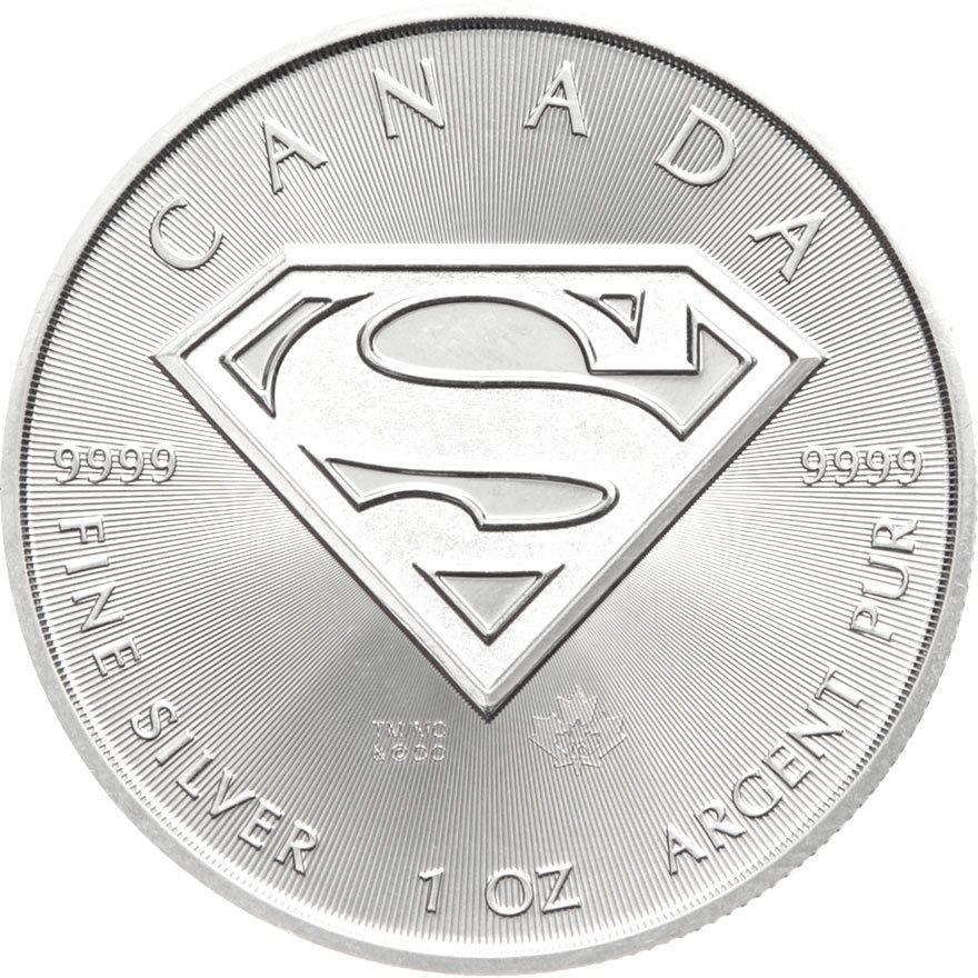 Front of the Superman 1 oz silver coin 2016