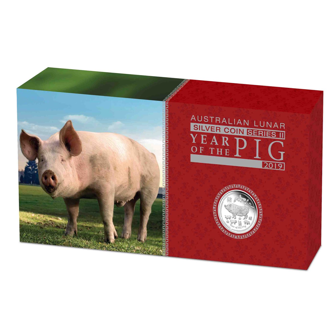 Original coin case of the Silver Lunar II 3 Coin Set Pig PF incl. Box and COA