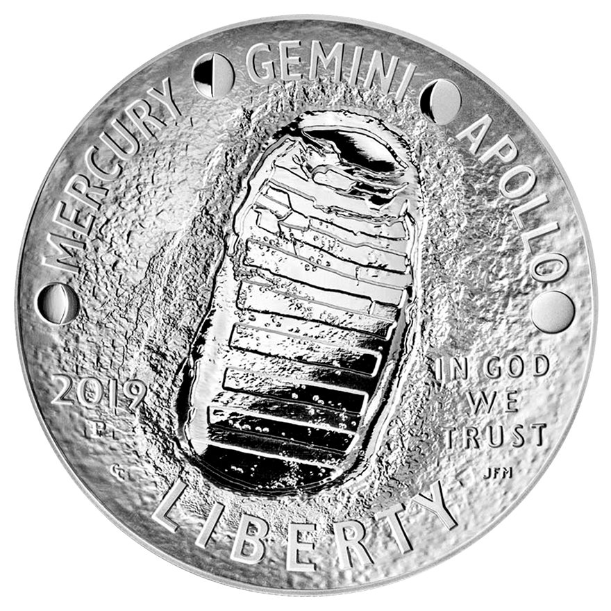 Back of the  Silver Apollo 11 - 50 Years of the Moon Landing 5 oz PF - domed coin