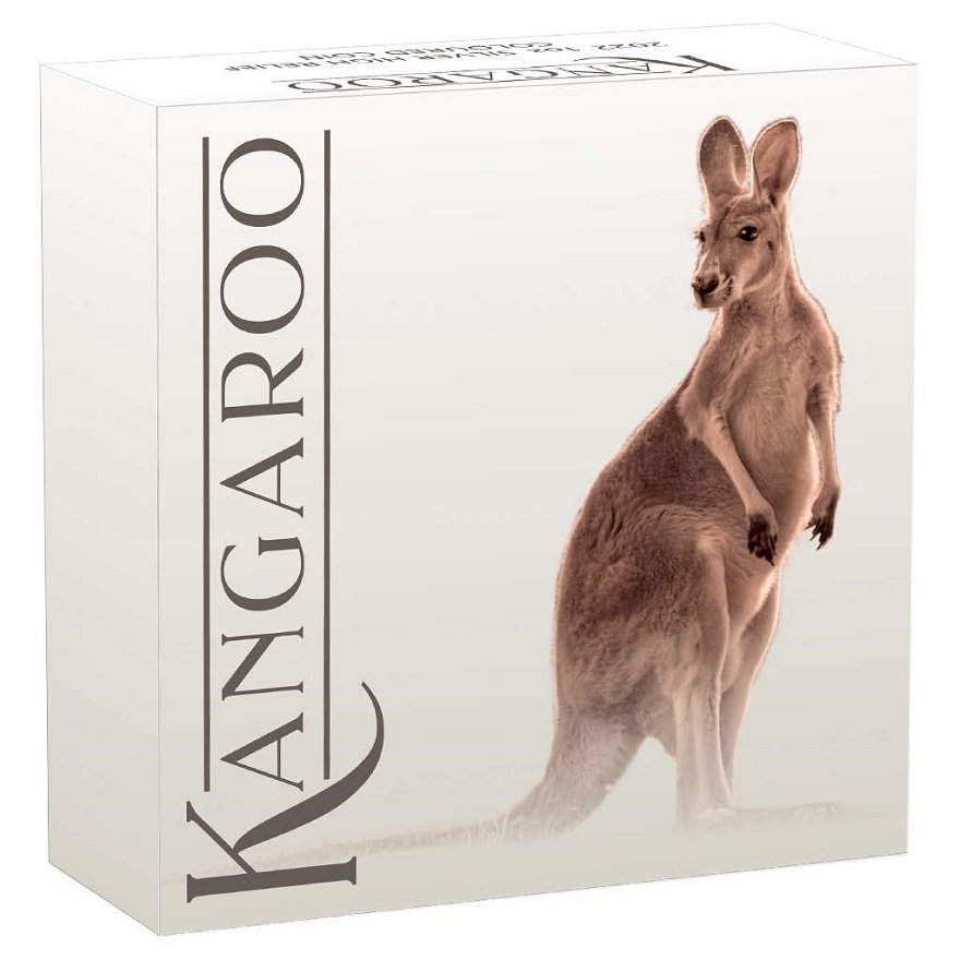Original coin case of the Silver Kangaroo 1 oz PF colored - High Relief - 2022