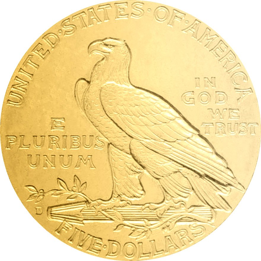 Back of the Gold Indian Head 5 Dollars 